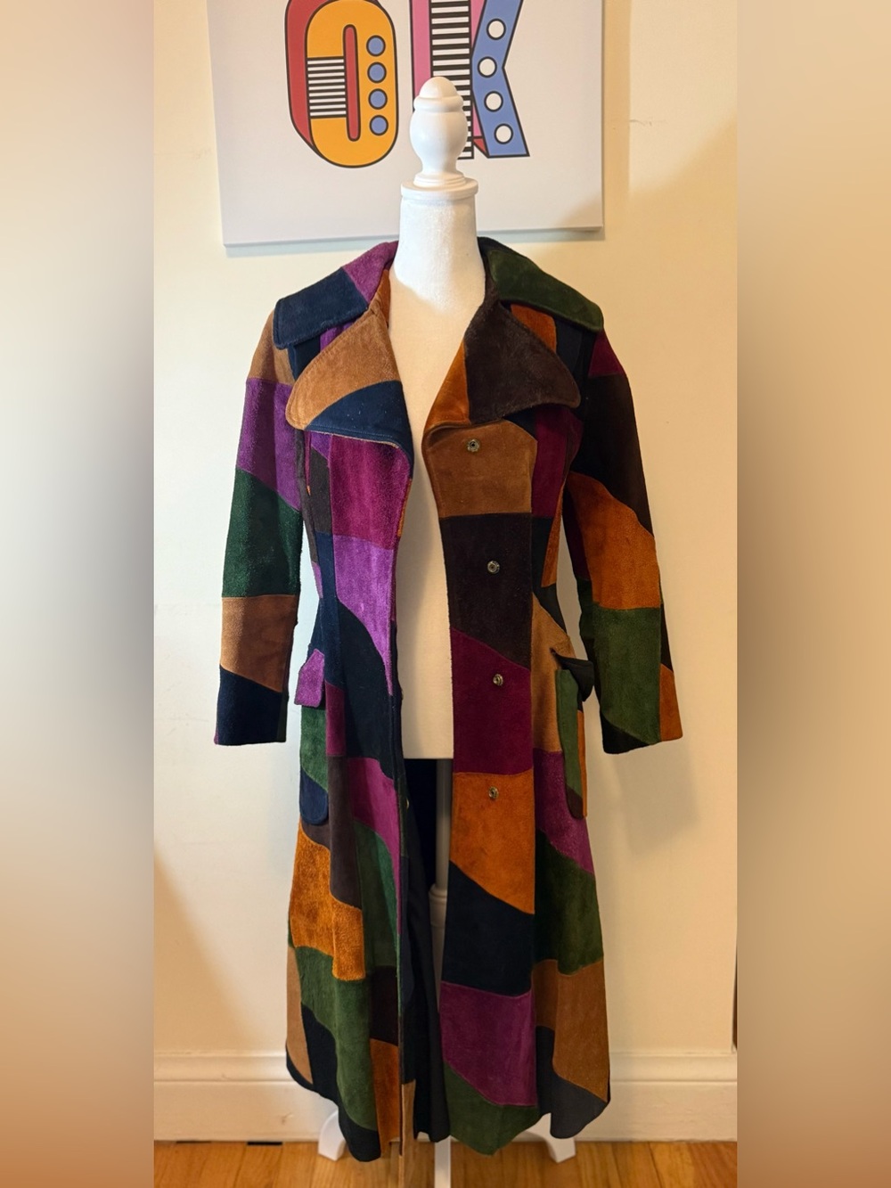 Vintage 70s Suede Patchwork Coat, Beautiful Condition - Picture 2 of 16